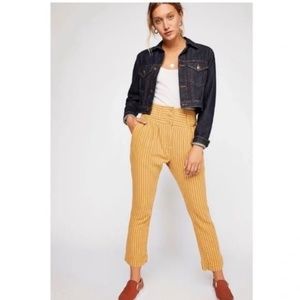 Free People Textured Stripe Pants Size 6 Yellow and White